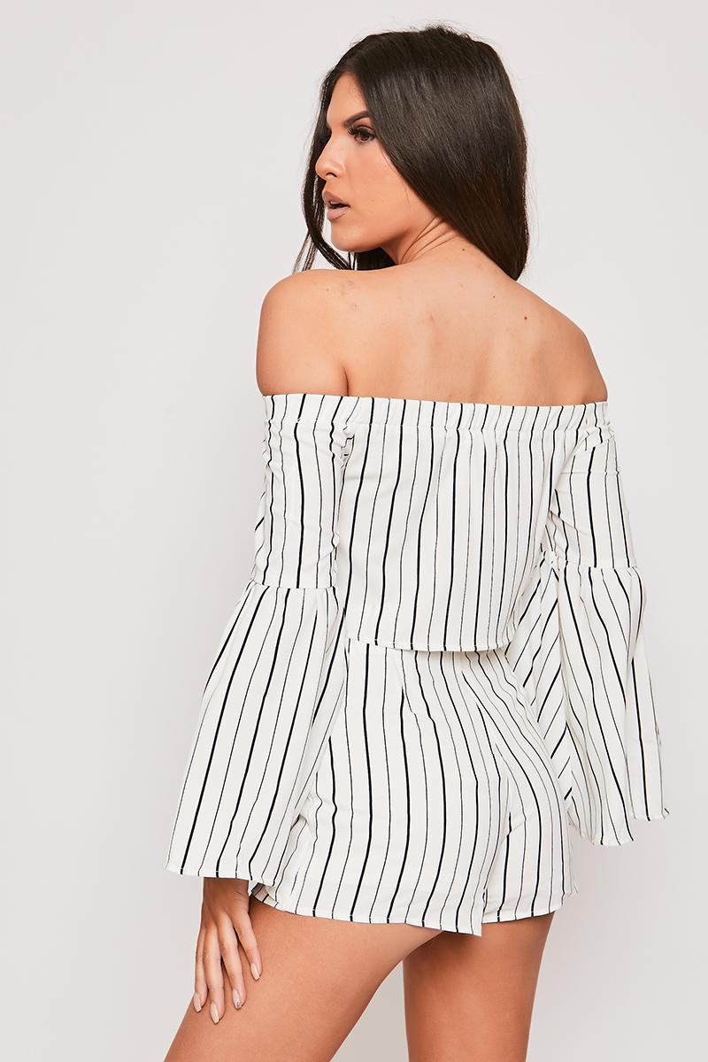 Harriet - White & Black Stripe Off The Shoulder Two Piece Set