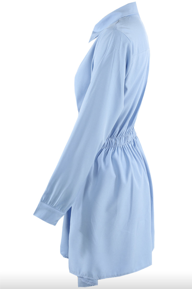 Steffany - Blue D Ring Asymmetric Shirt Dress
