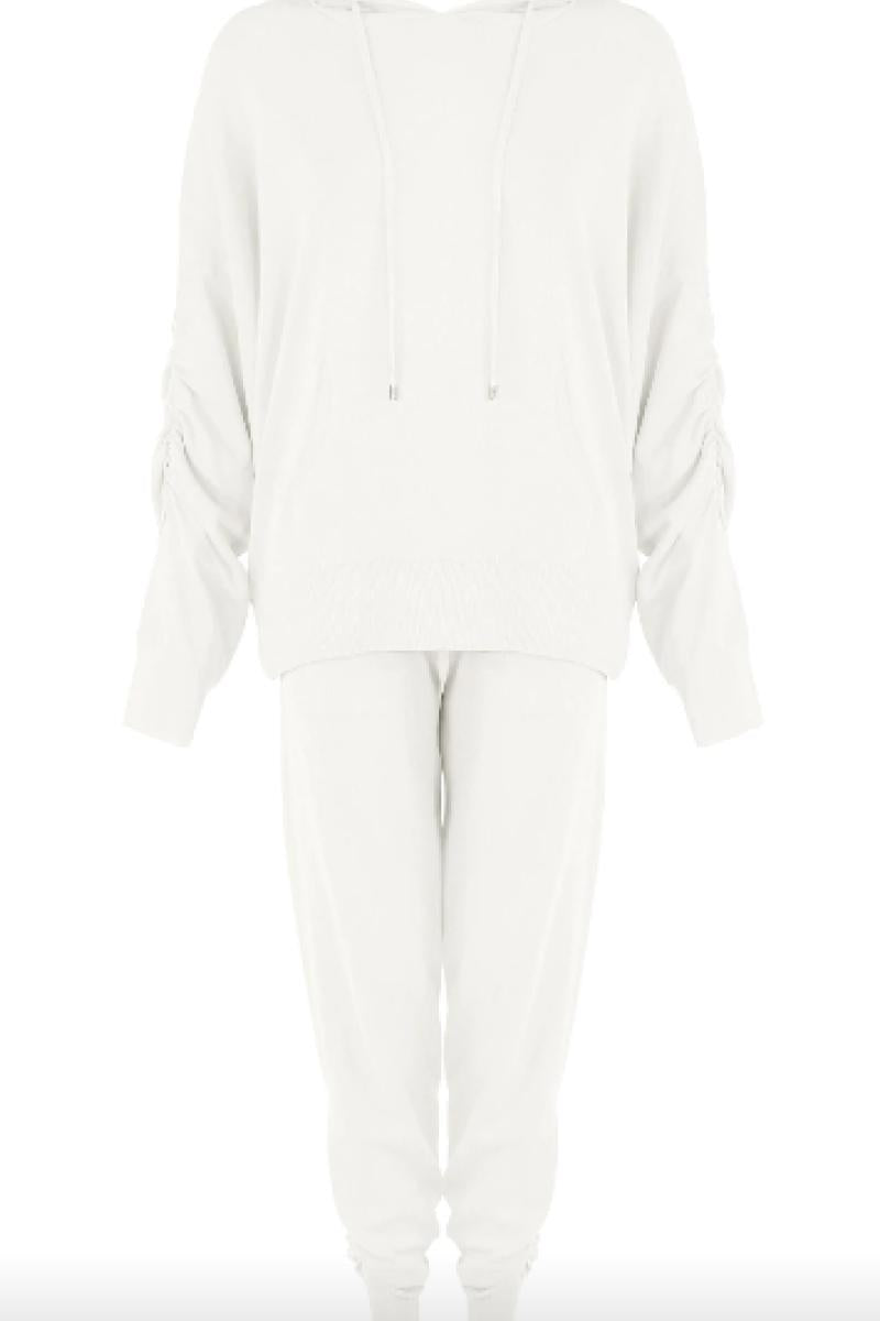 Mareena - Cream Ruched Hooded Knitted Loungewear Set