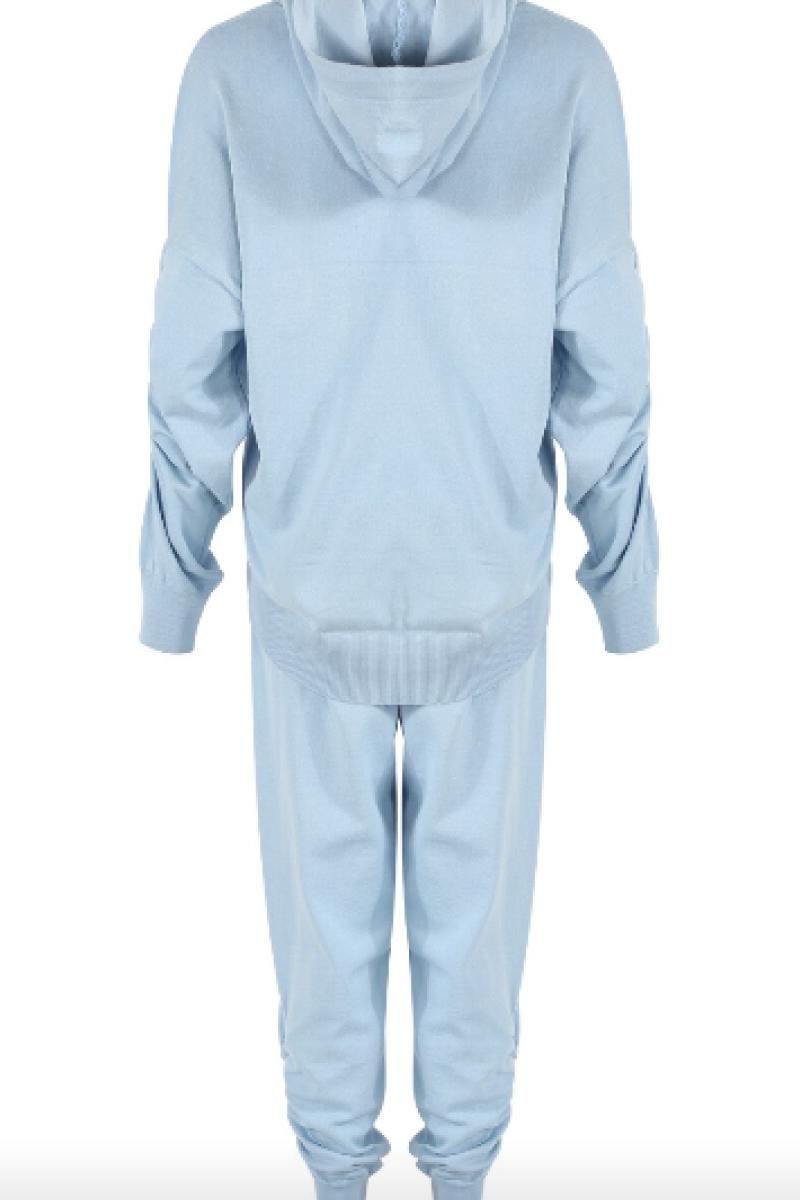 Mareena - Blue Ruched Hooded Knitted Loungewear Set