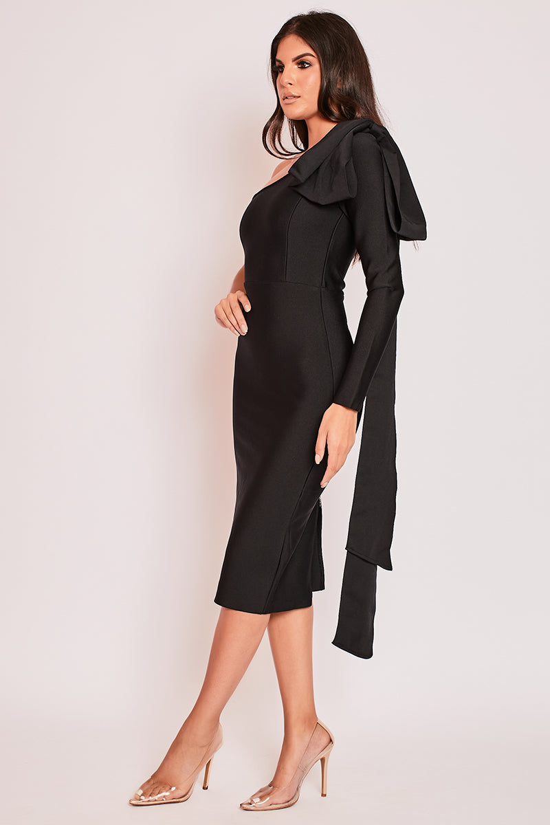 Mariella - Black One Shoulder Bandage Midi Dress