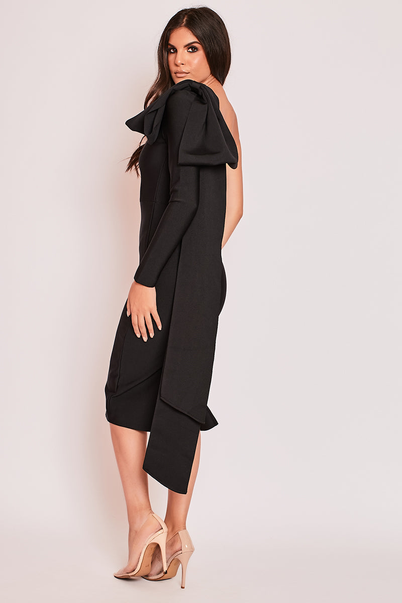 Mariella - Black One Shoulder Bandage Midi Dress