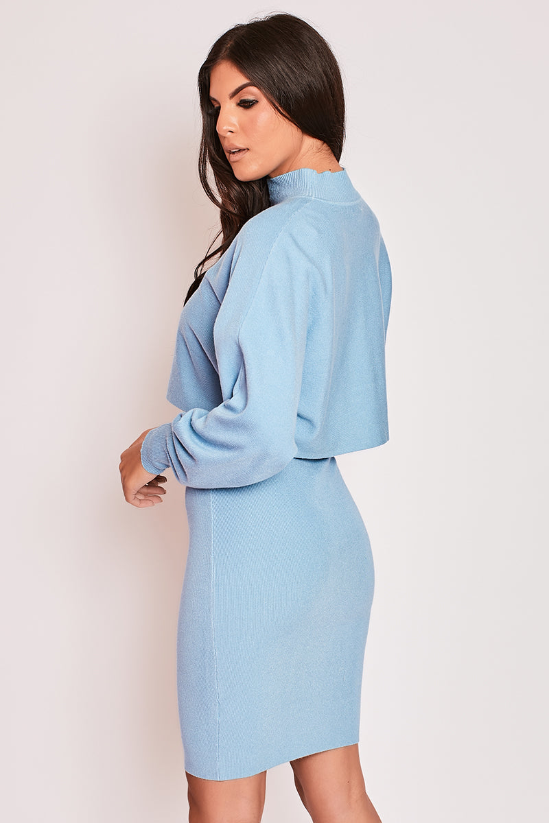 Yasmin - Baby Blue Premium Ribbed Two Piece Jumper Dress