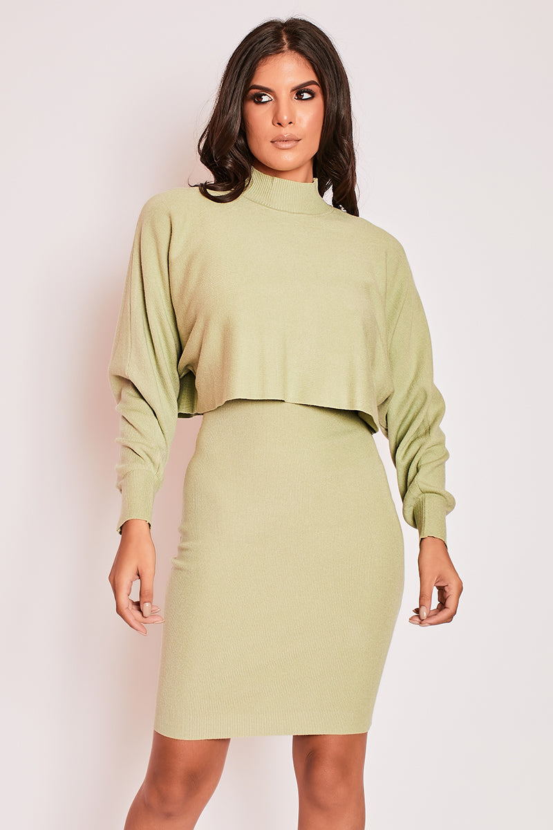 Yasmin - Green Premium Ribbed Two Piece Jumper Dress