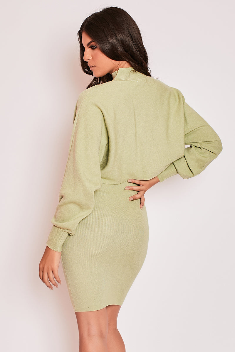 Yasmin - Green Premium Ribbed Two Piece Jumper Dress