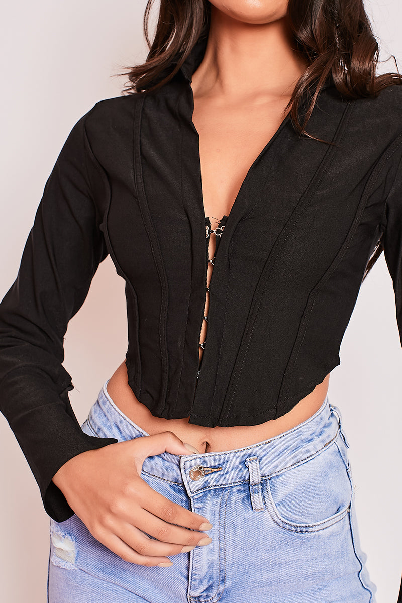Annie - Black Fitted Cropped Shirt