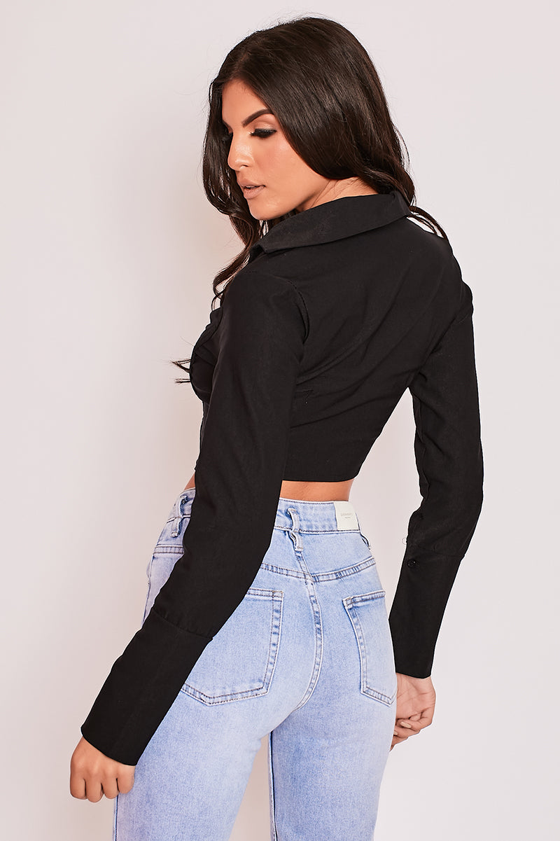 Annie - Black Fitted Cropped Shirt
