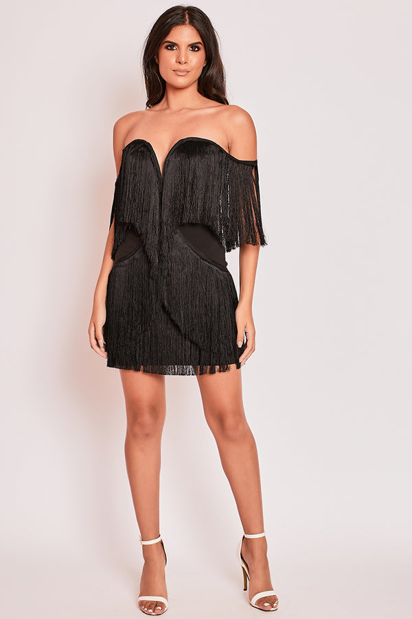 Letisha - Black Tassle Mini Bodycon Dress