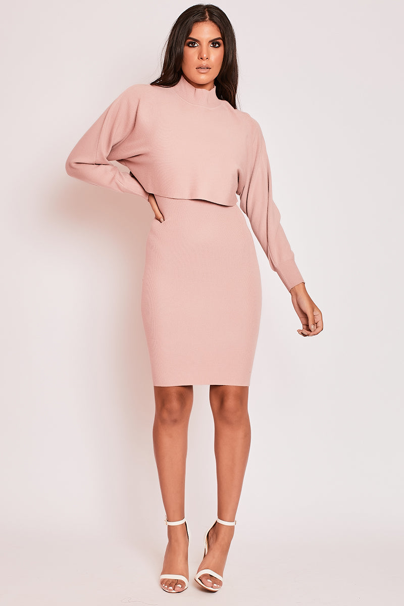 Yasmin - Pink Premium Ribbed Two Piece Jumper Dress