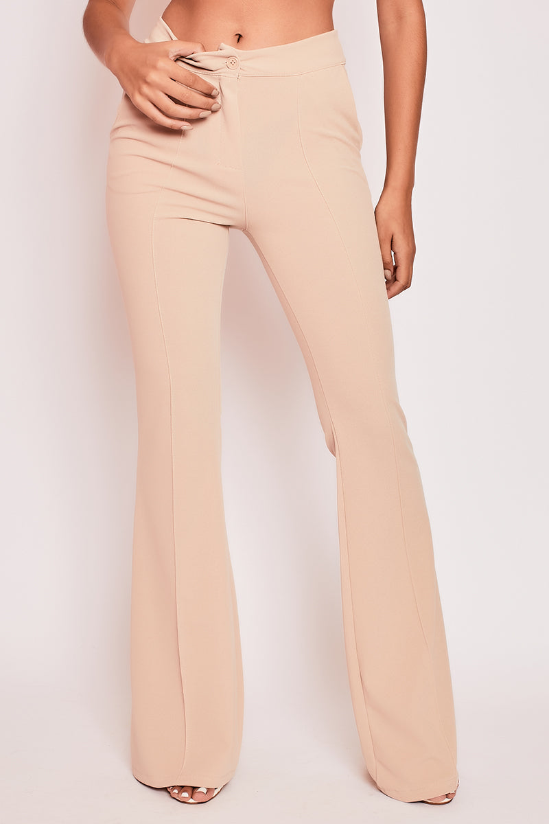 Tanya - Nude Tailored Bell Bottom Trousers – Miss G Couture