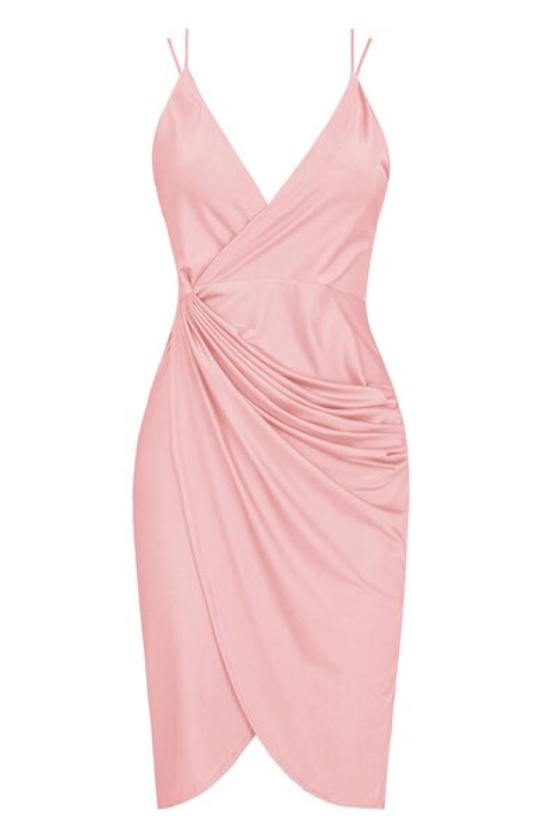Lilith - Pink Cami Gathered Wrap Dress