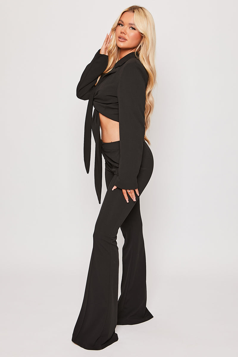 Blair - Black Tailored Front Knotted Blazer & Bell Bottom Trouser Set