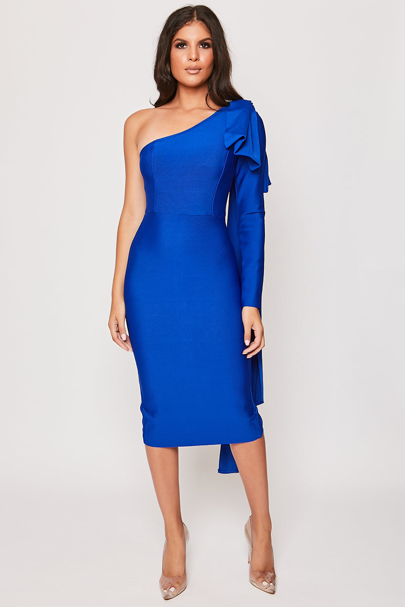 Mariella - Royal Blue One Shoulder Bandage Midi Dress
