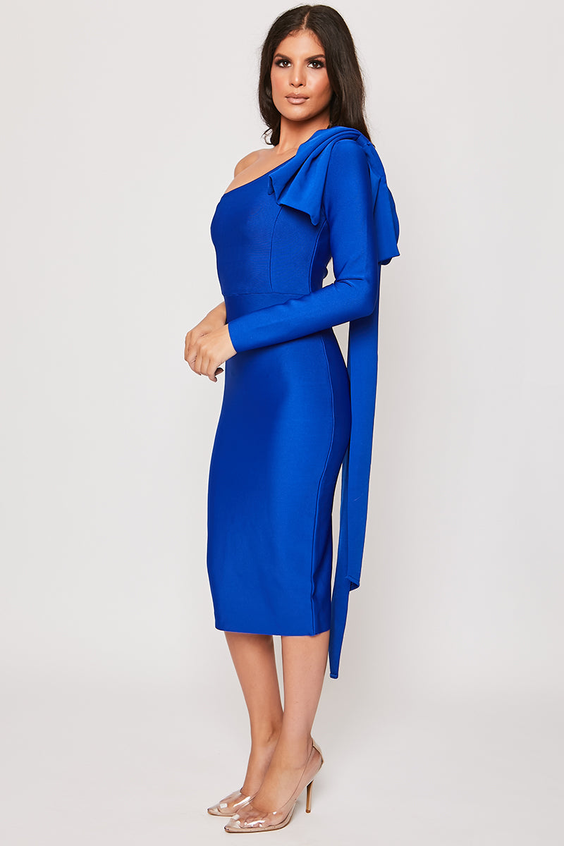 Mariella - Royal Blue One Shoulder Bandage Midi Dress