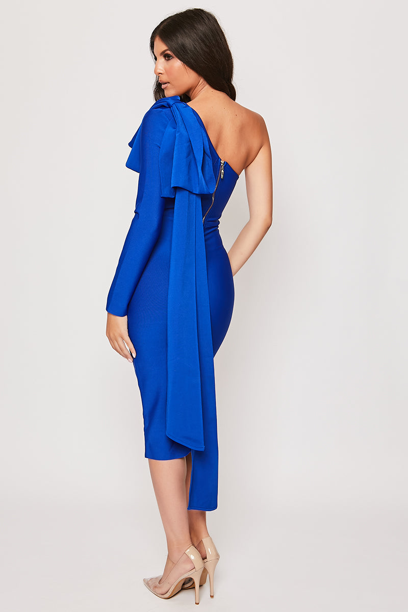 Mariella - Royal Blue One Shoulder Bandage Midi Dress