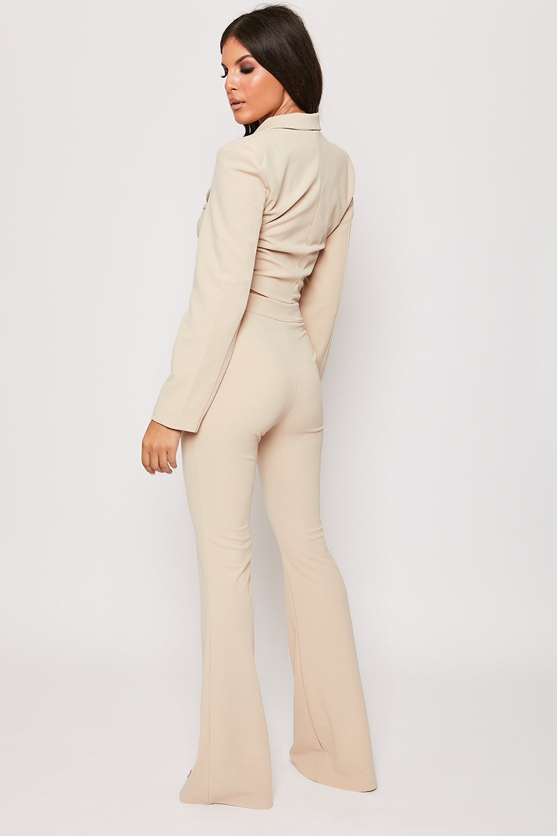 Blair - Nude Tailored Front Knotted Blazer & Bell Bottom Trouser Set