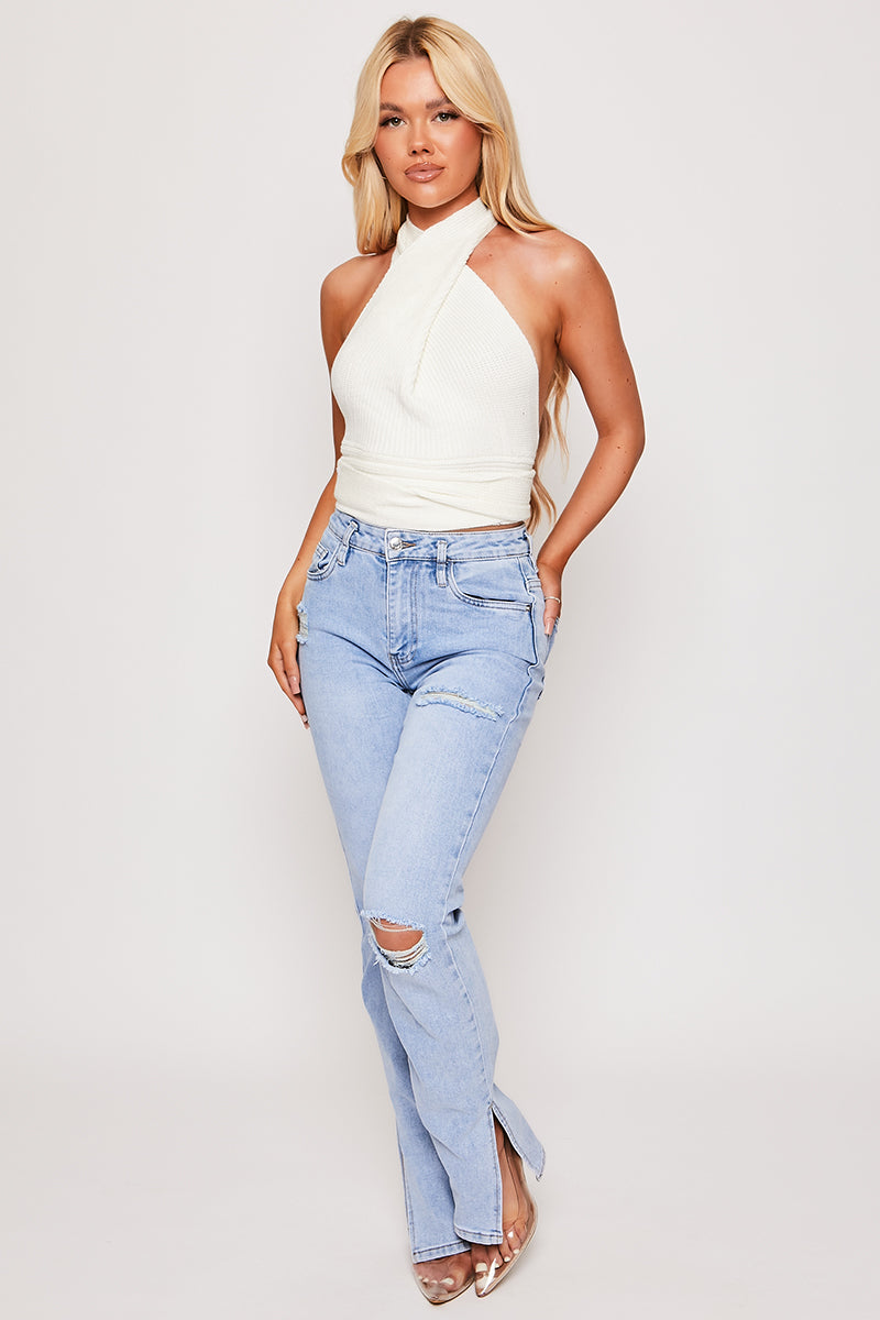 Jess - White Multiway Knit Wrap Top