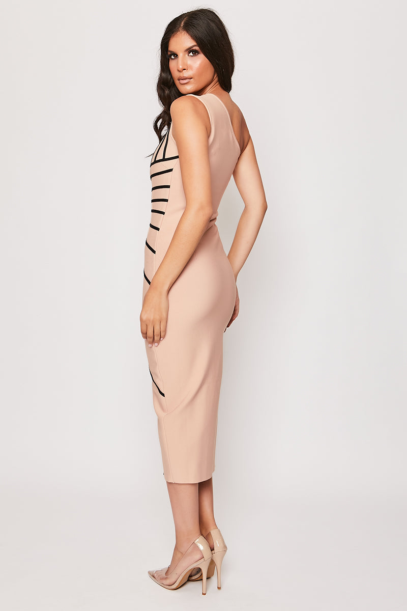 Maxine - Nude & Black One Shoulder Bandage Dress