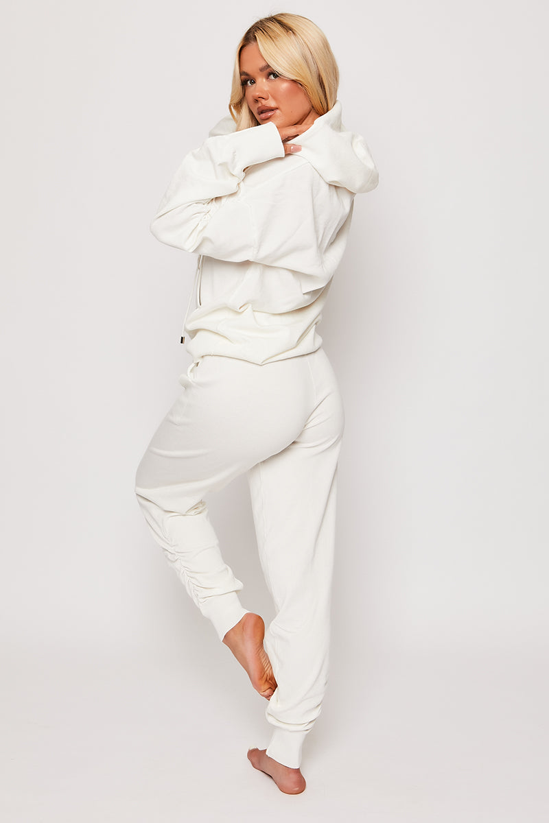 Mareena - Cream Ruched Hooded Knitted Loungewear Set
