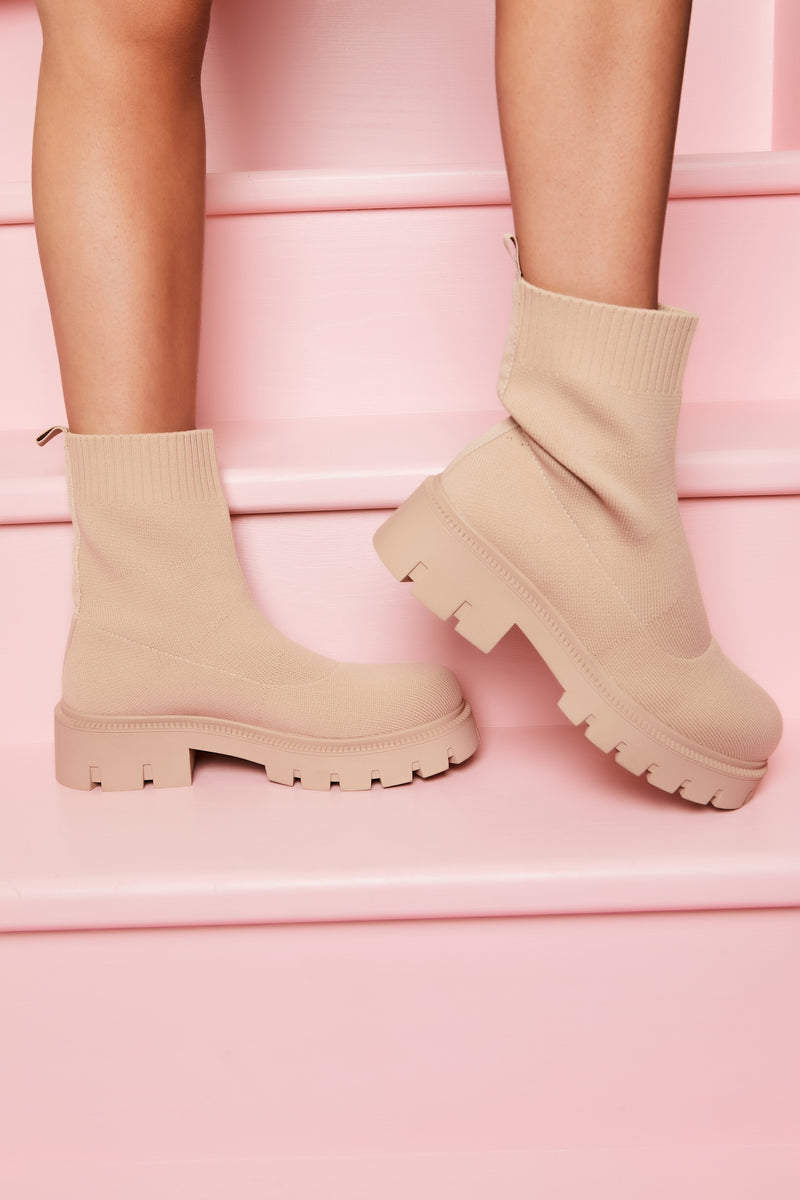 Winnie - Beige Chunky Sock Ankle Boots