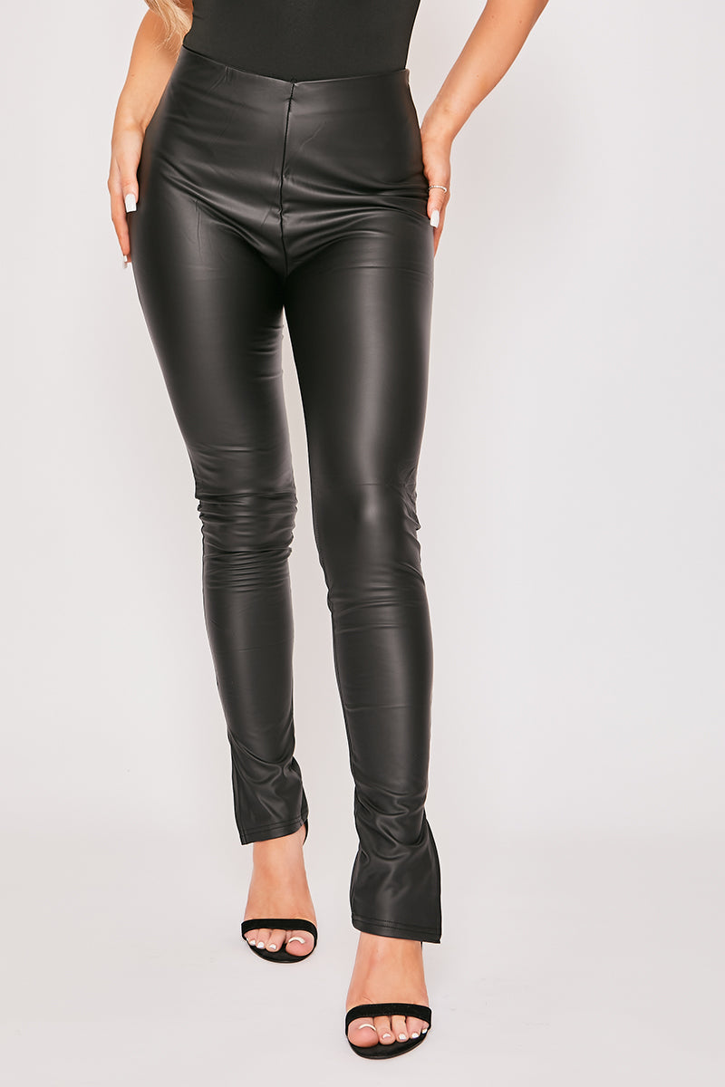 Lelah - Black PU Split Hem Trousers