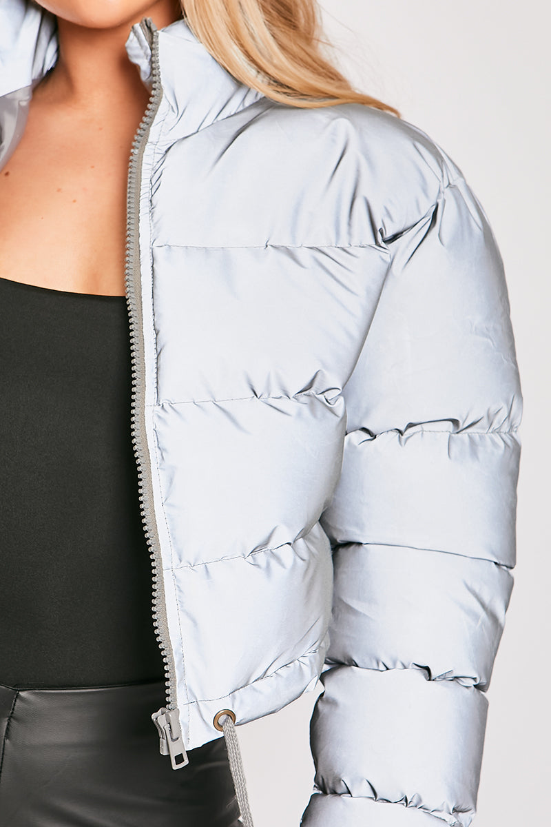 Misa - Silver Grey Cropped Puffer Jacket