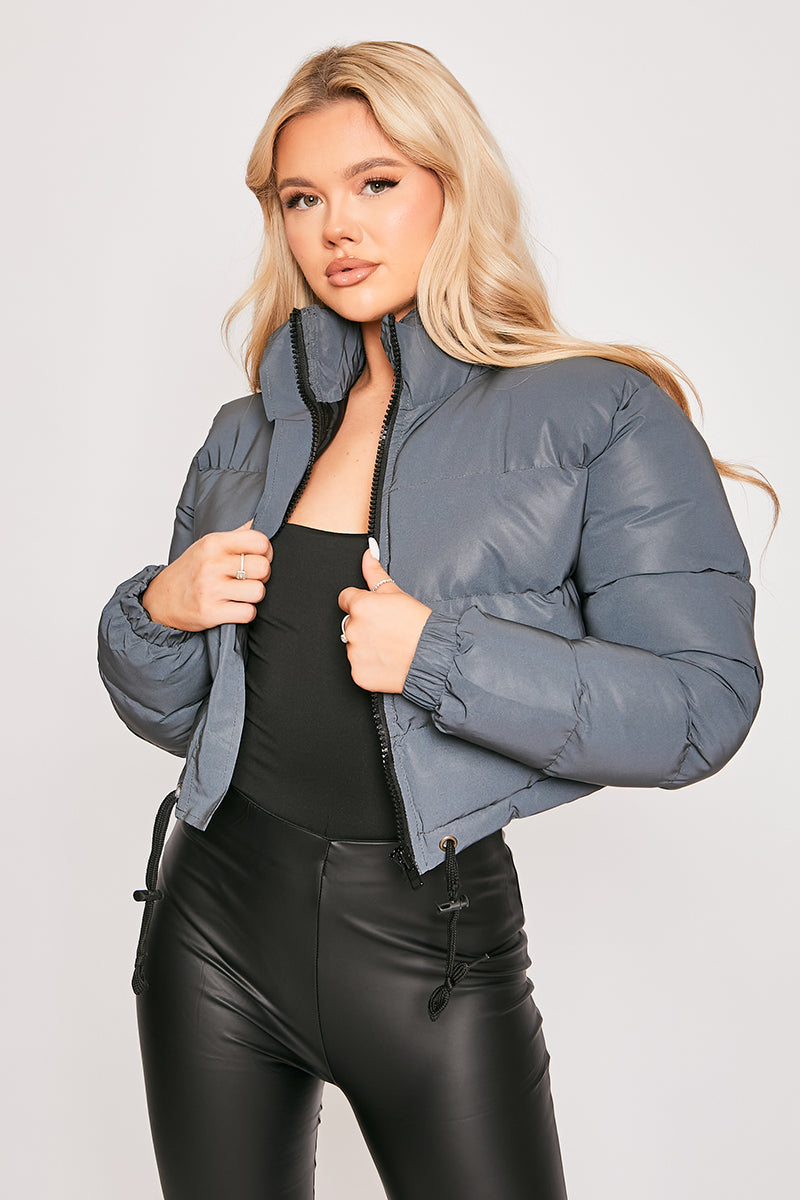 Misa - Black Refective Cropped Puffer Jacket