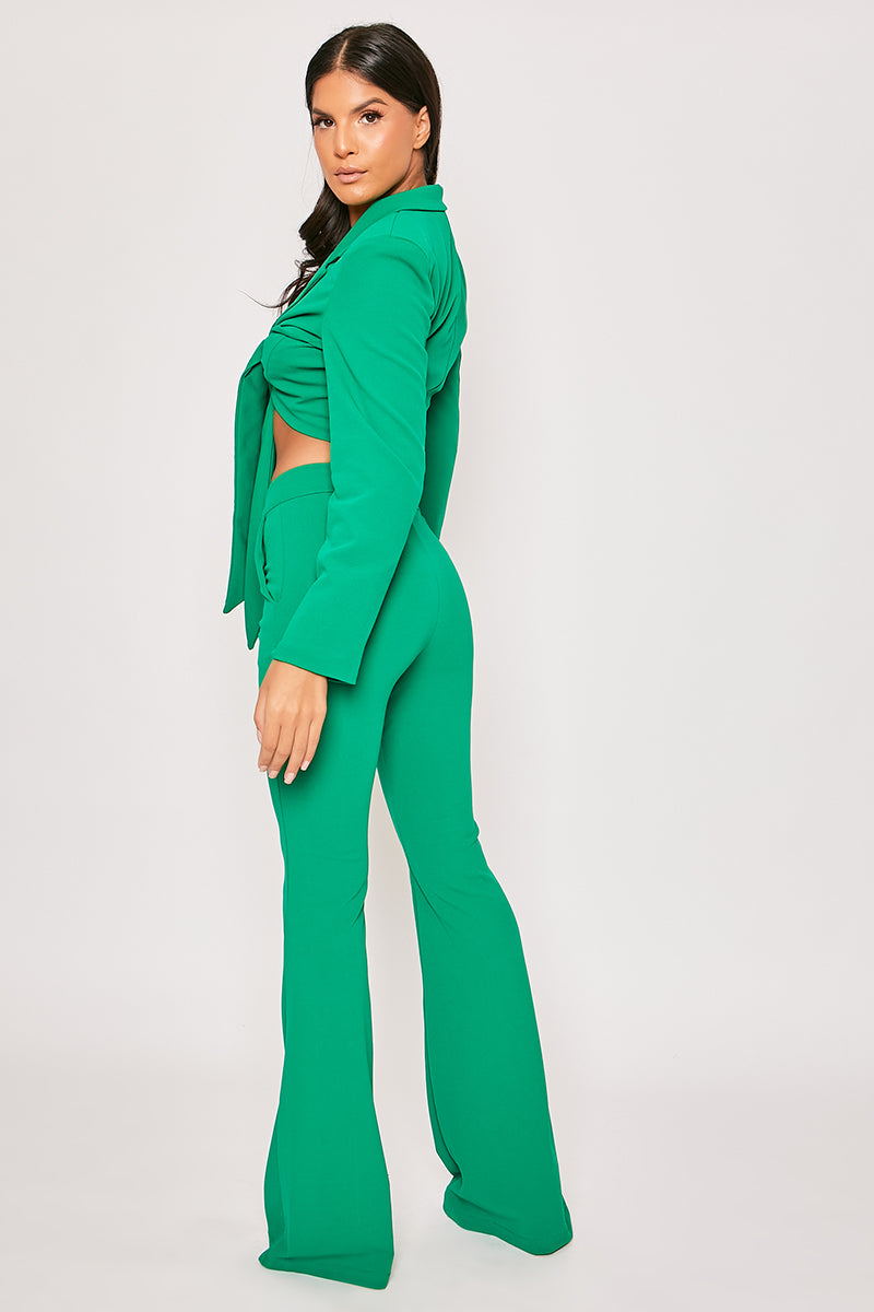 Blair - Green Tailored Front Knotted Blazer & Bell Bottom Trouser Set
