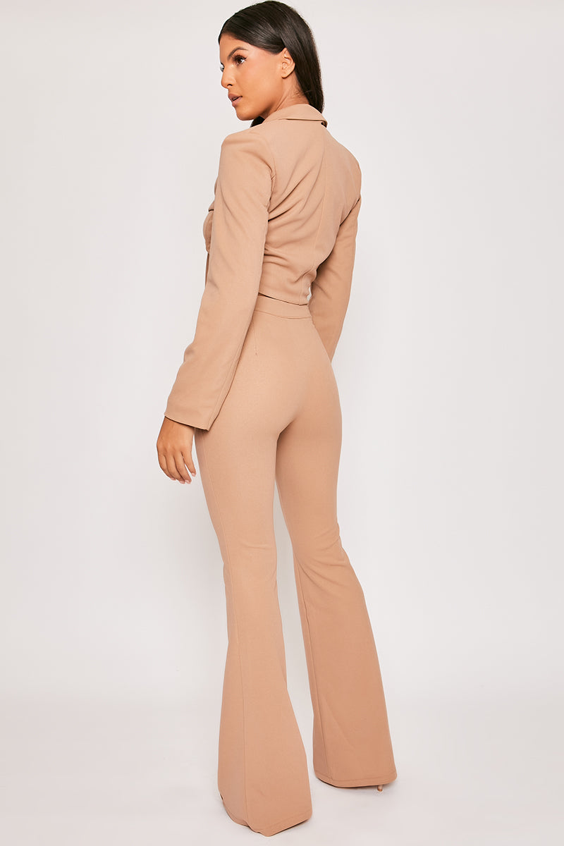 Blair - Tan Tailored Front Knotted Blazer & Bell Bottom Trouser Set