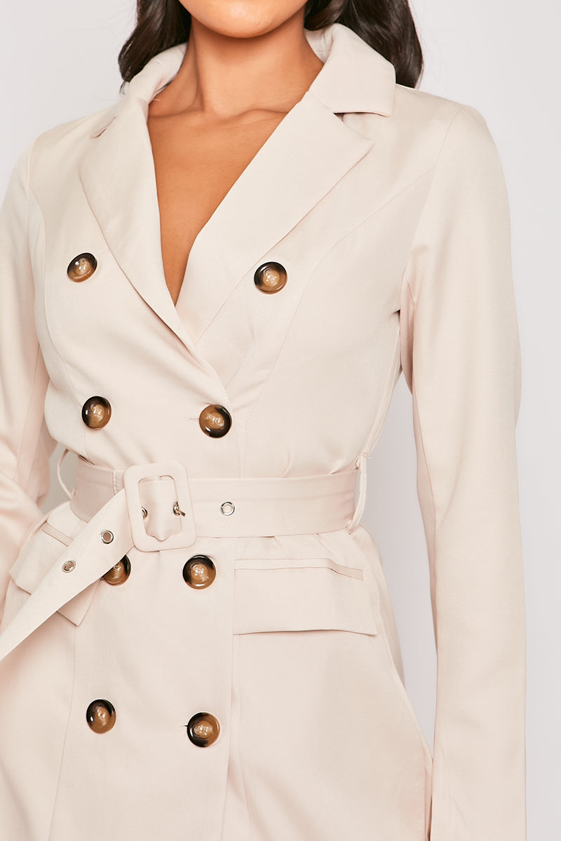 Clancy - Beige Double Breasted Belted Blazer Dress