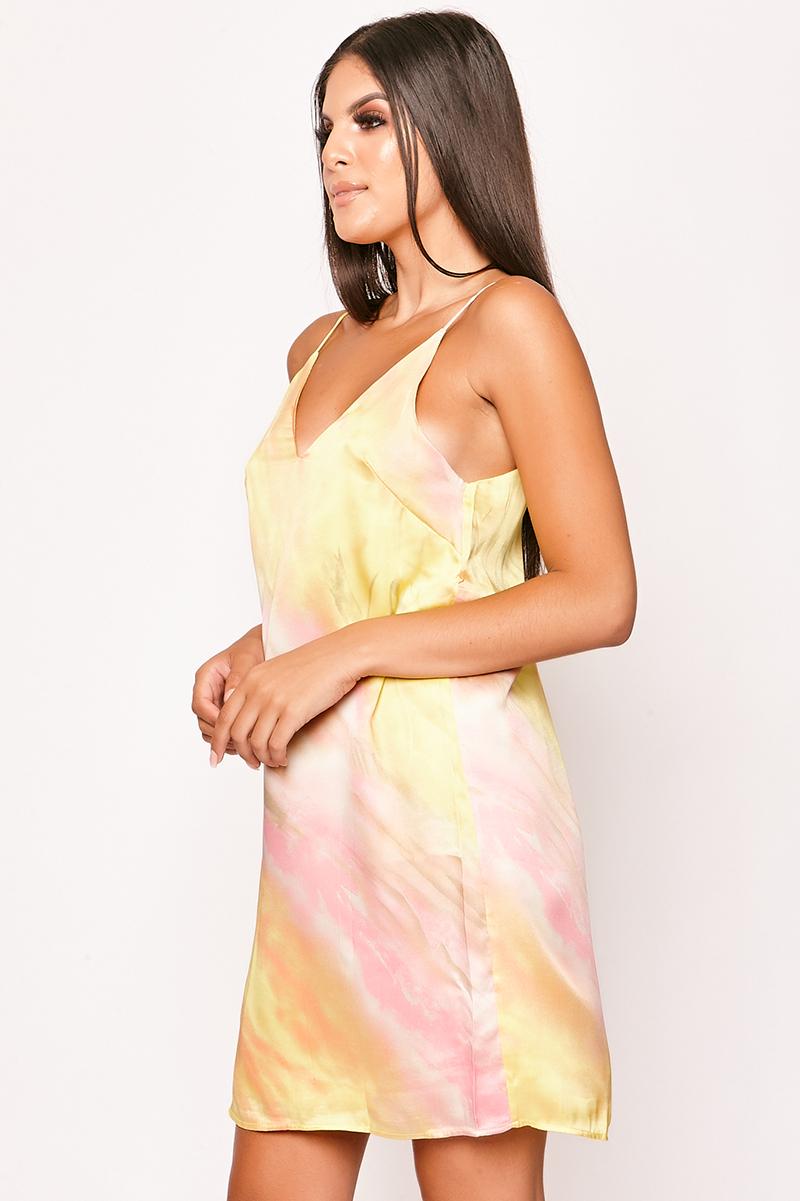 Mariana - Yellow & Pink Satin Tie Dye Cami Dress