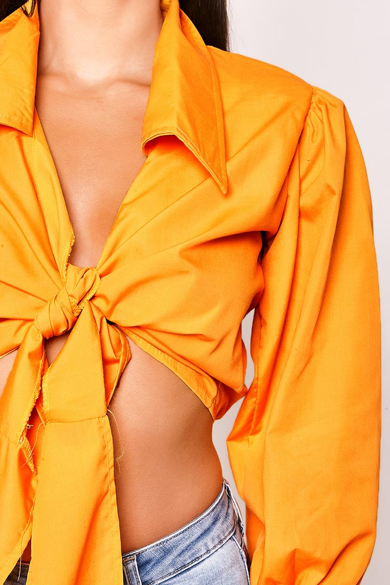 Islie - Orange Tie Front Cropped Shirt