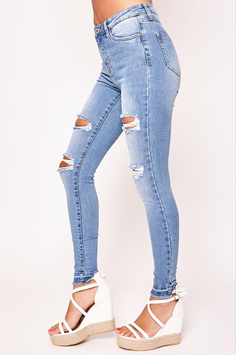 Bree - Blue High Waisted Ripped Skinny Jeans