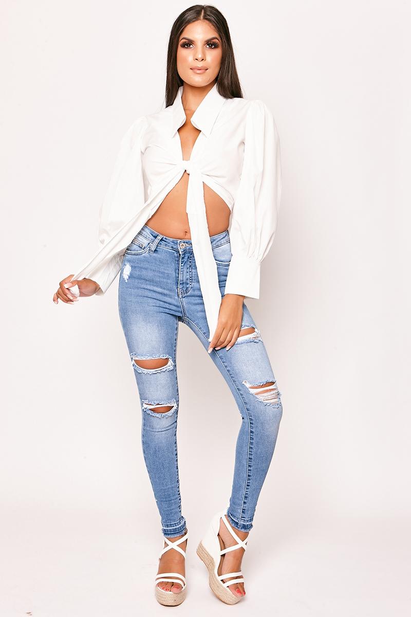 Bree - Blue High Waisted Ripped Skinny Jeans