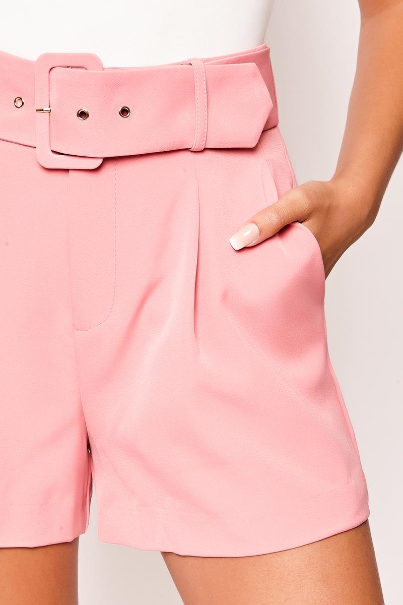 Meah - Pink High Waisted Belted Shorts
