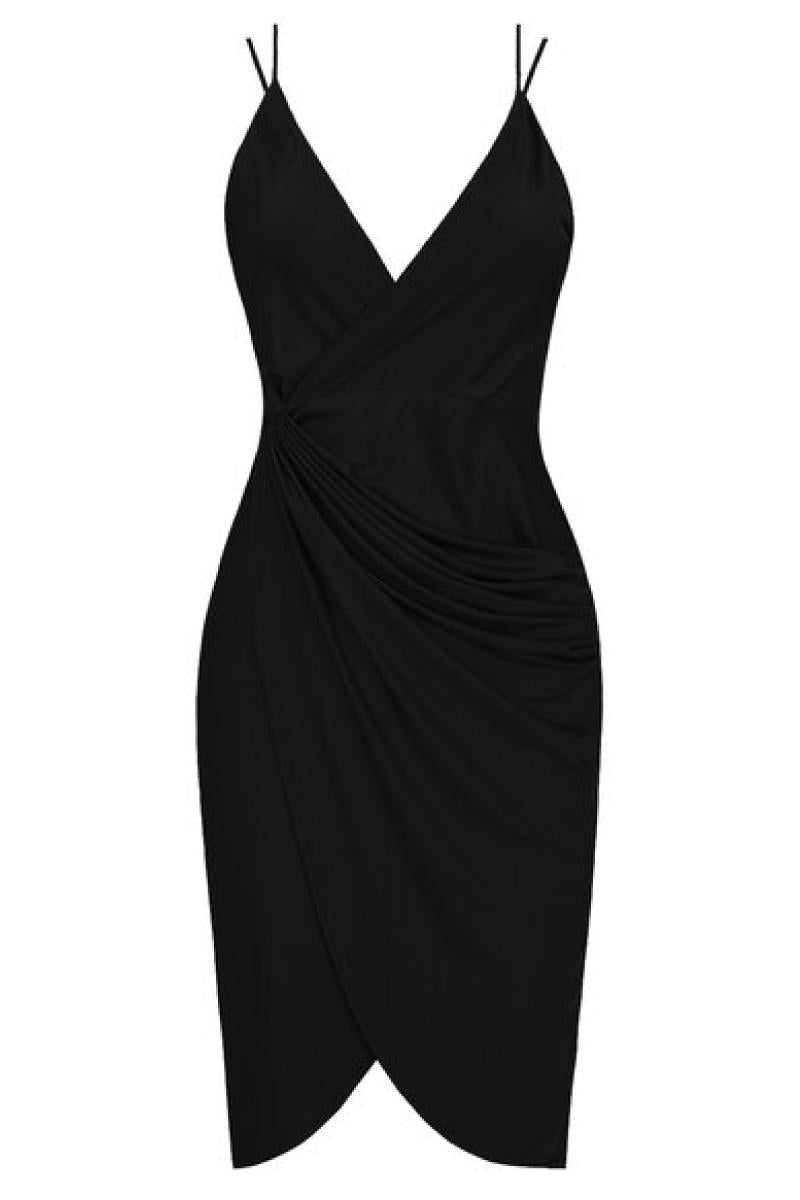 Lilith - Black Cami Gathered Wrap Dress