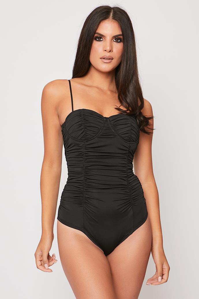 Margot - Black Ruched Bodysuit