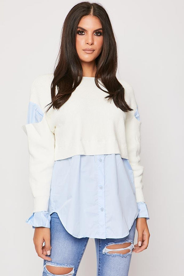 Kayden - White Knitted Cut Out Shoulder Shirt Jumper