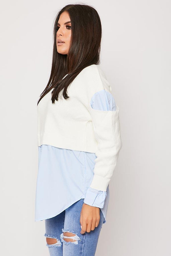 Kayden - White Knitted Cut Out Shoulder Shirt Jumper