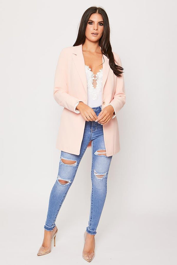 Ruby - Pink Longline Side Zip Blazer 