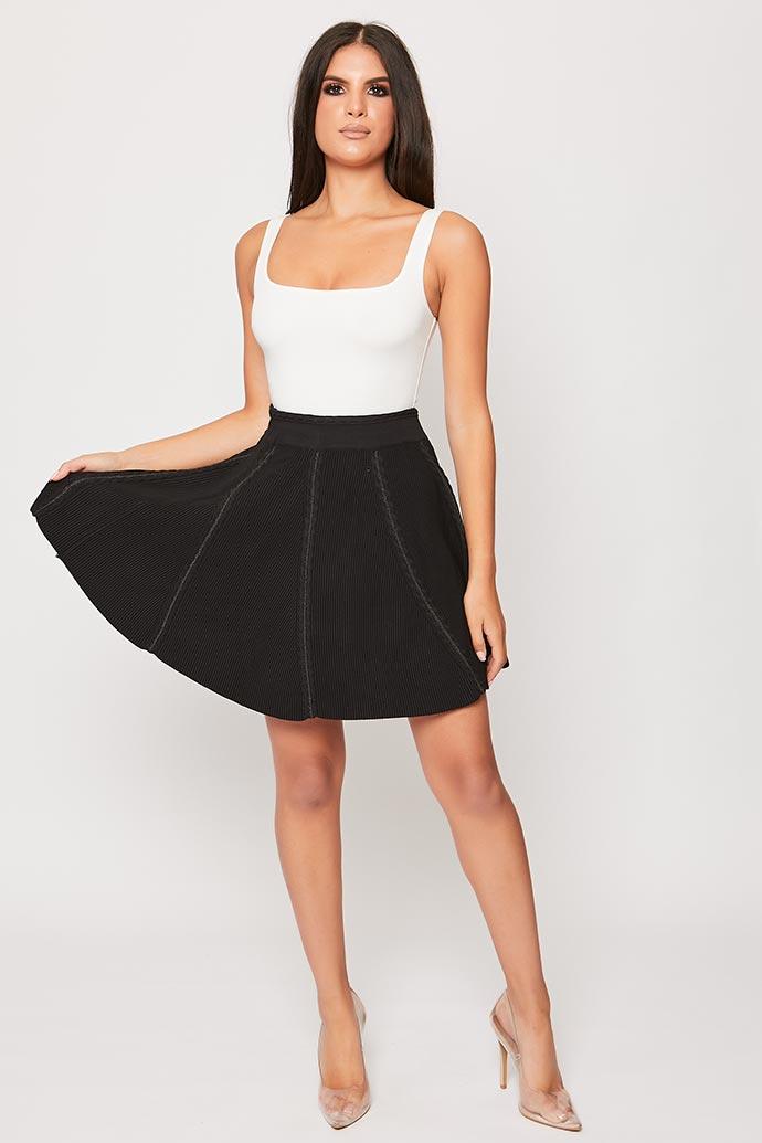 Penny - Black High Waisted Elasticated Skirt 