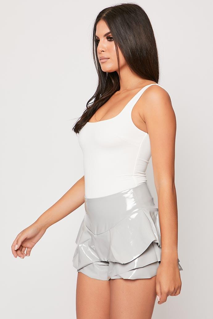 Lucida - Grey PU Ruffle Hem Shorts