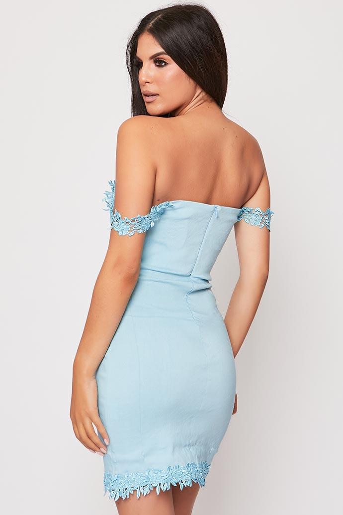 Lili - Baby Blue Lace Off The Shoulder Bodycon Dress