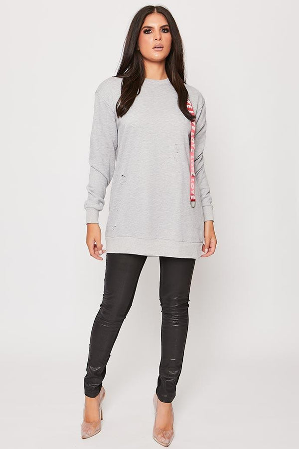 Daysie - Grey Love Ribbon Trim Jumper 