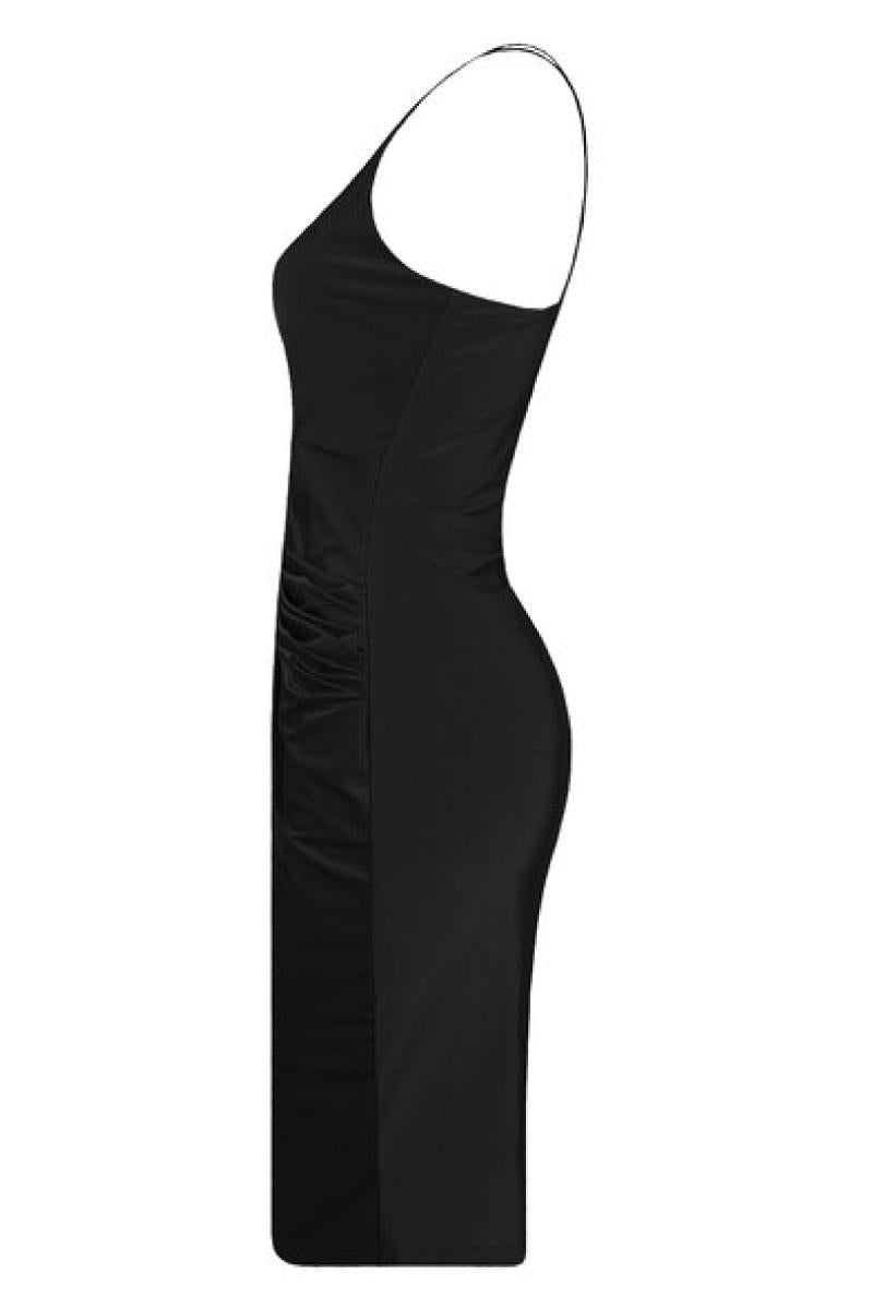 Lilith - Black Cami Gathered Wrap Dress