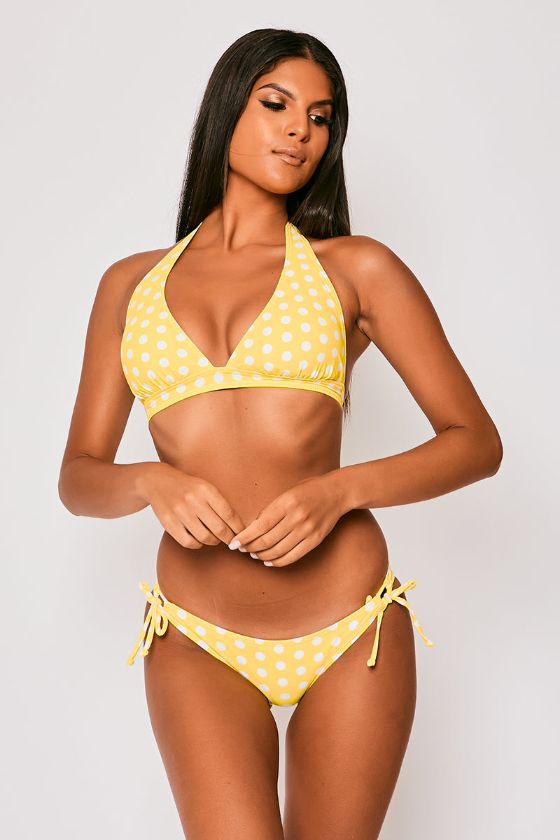 Luna - Yellow & White Polka Dot Bikini Set