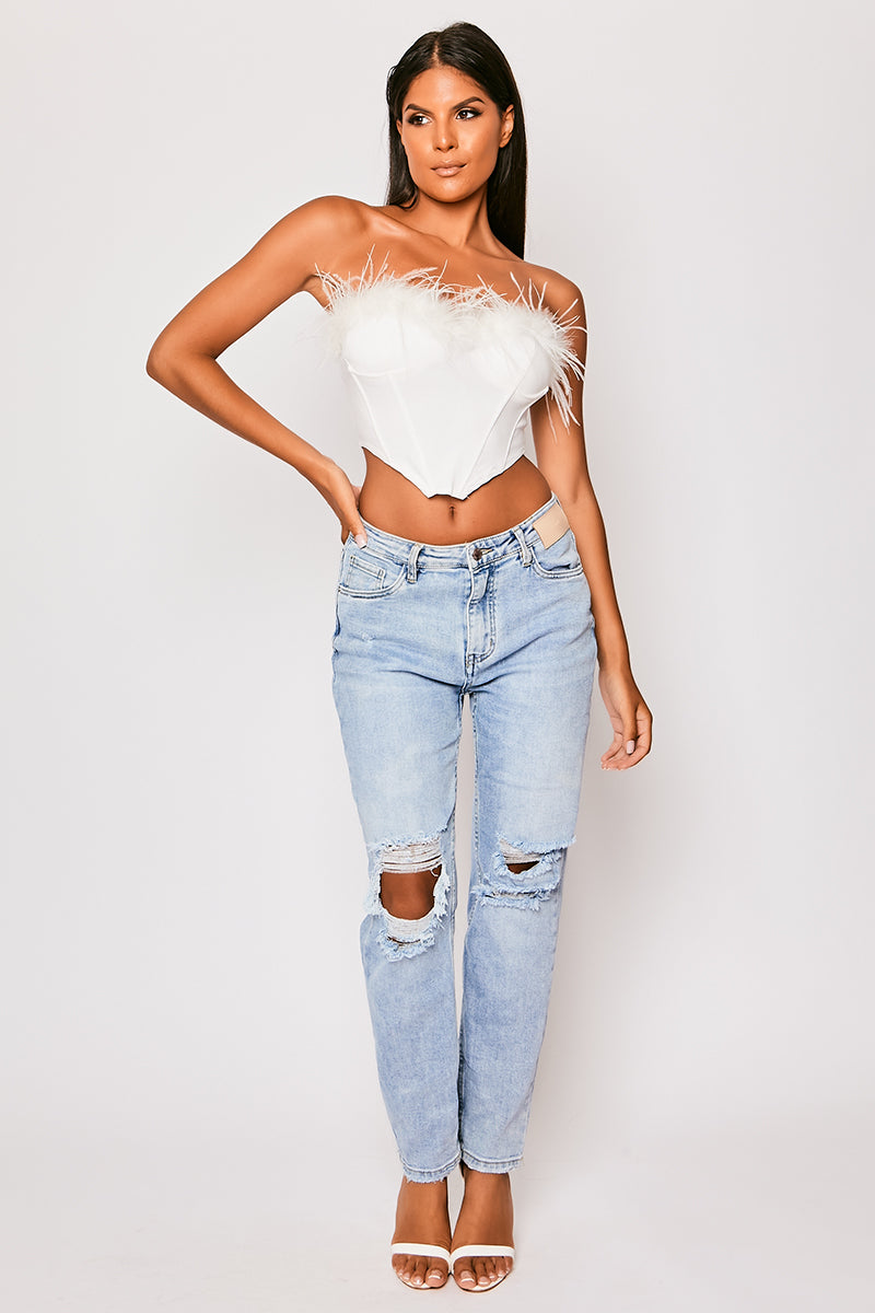 Sophie - White Feather Trim Top