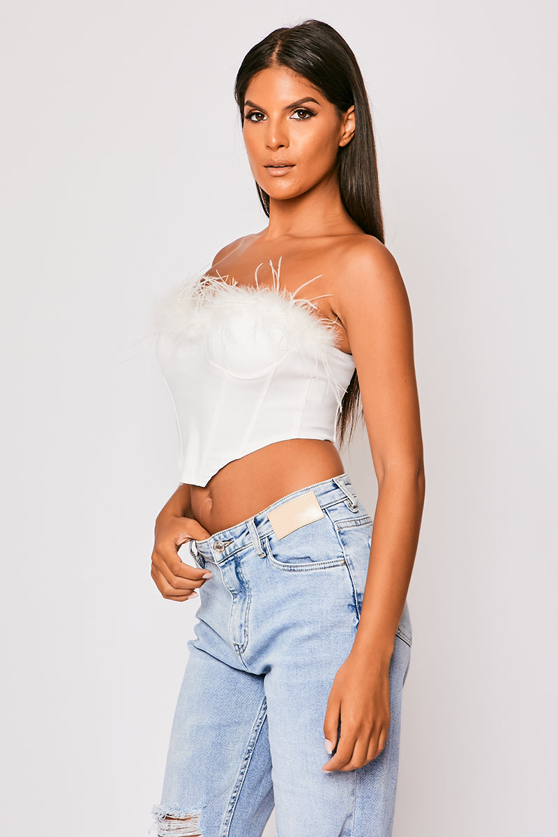 Sophie - White Feather Trim Top