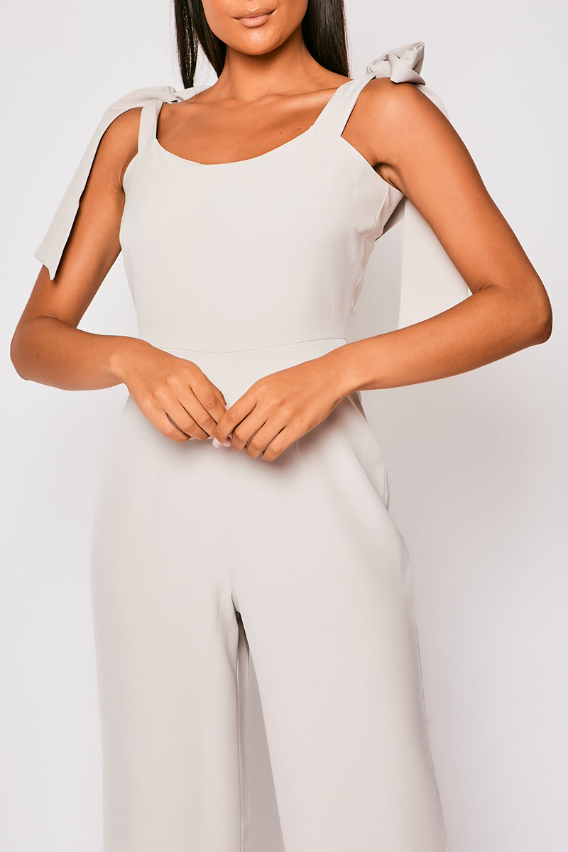Madellyn - Grey Tie Up Shoulder Palazzo Jumpsuit
