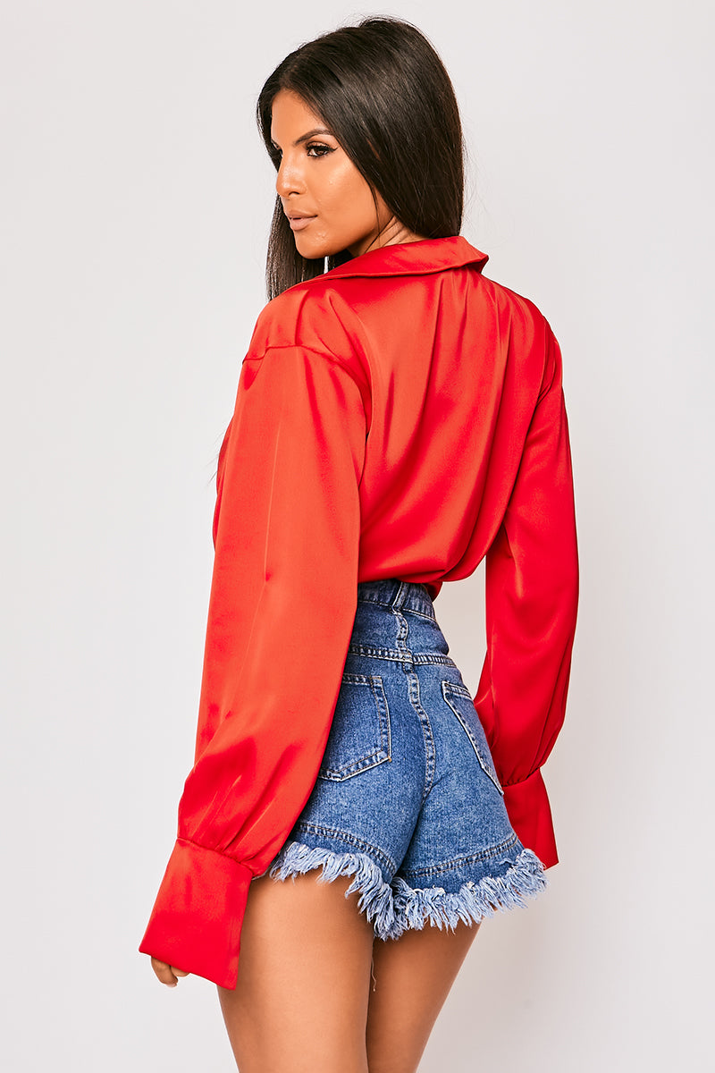 Paige - Red Satin Cowl Neck Blouse